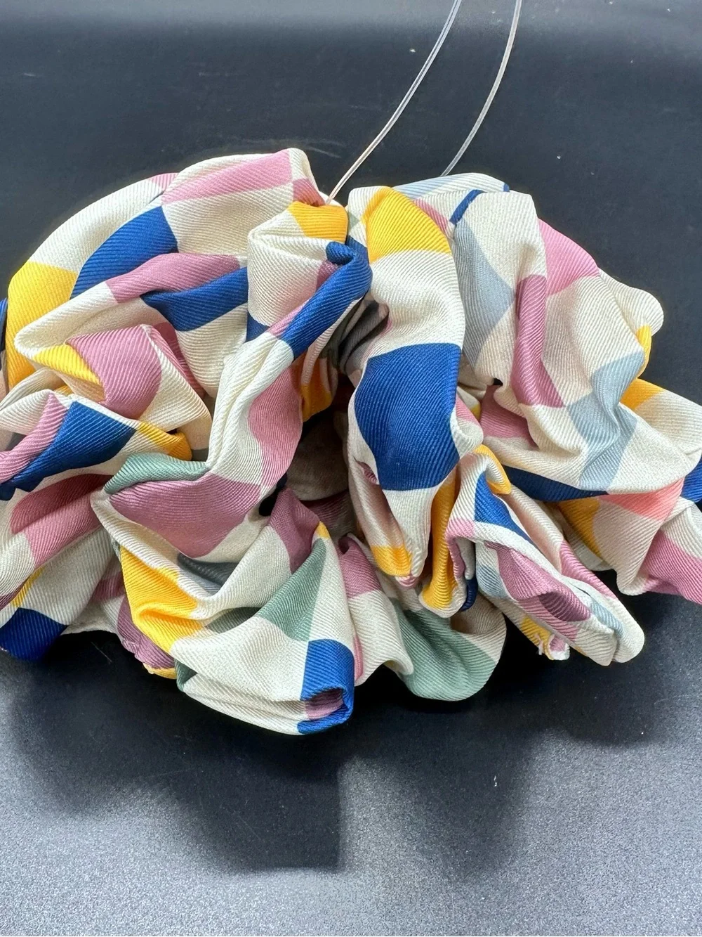 Lot of 6 Pastel Checkerboard Hair Scrunchies Colorful Plaid Checkered Elastic